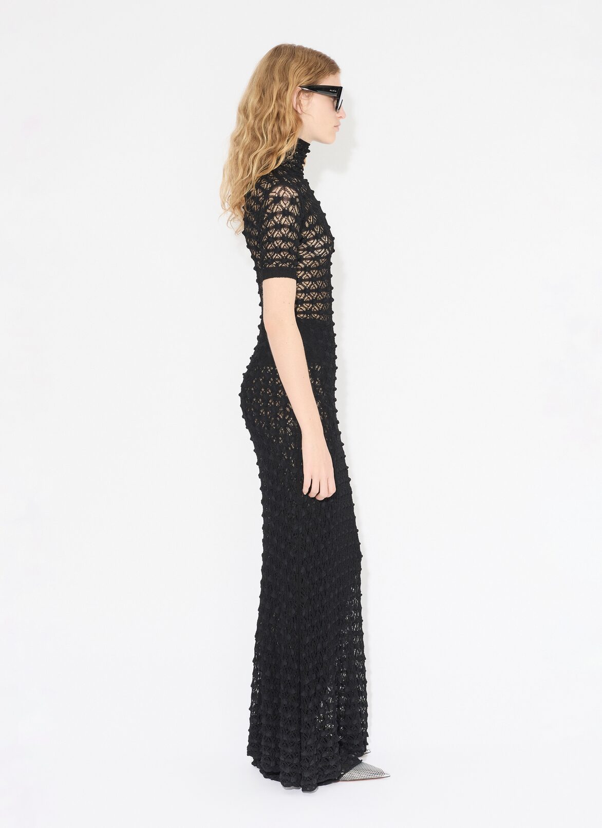 LONG LACE KNIT DRESS  ALAÏA BLACK LONG LACE KNIT DRESS